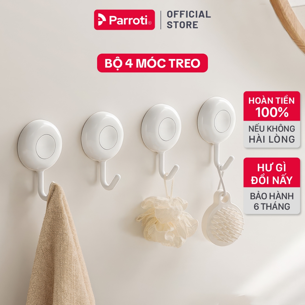 Móc treo dán tường đa năng, bộ 4 chiếc, treo chìa khóa, đồ dùng nhà bếp, vật dụng nhà tắm - Parroti Handy HD03