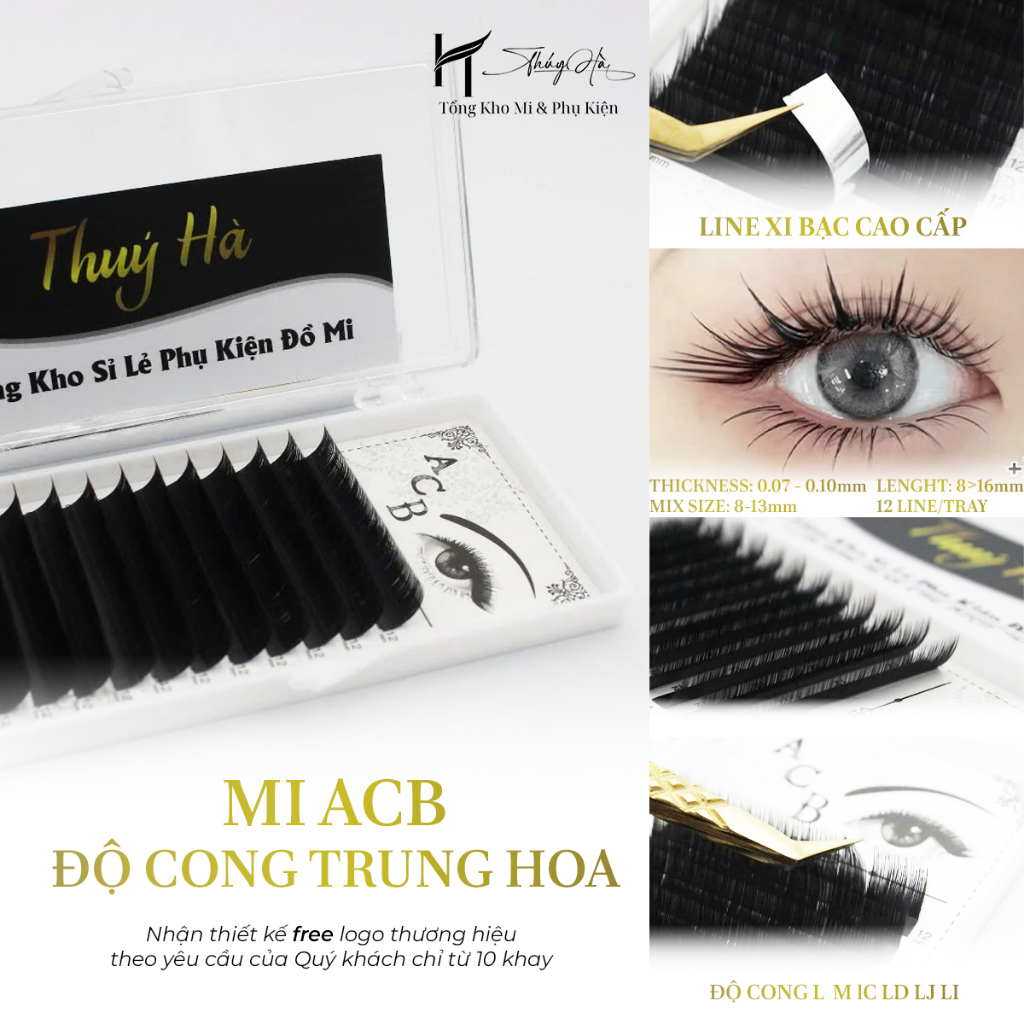 Mi khay ACB độ cong Trung Hoa Li-LJ-LB-LC-LD-M, mi Douyin - silk Hàn mềm, đen - Lông Mi ACB Thúy Hà