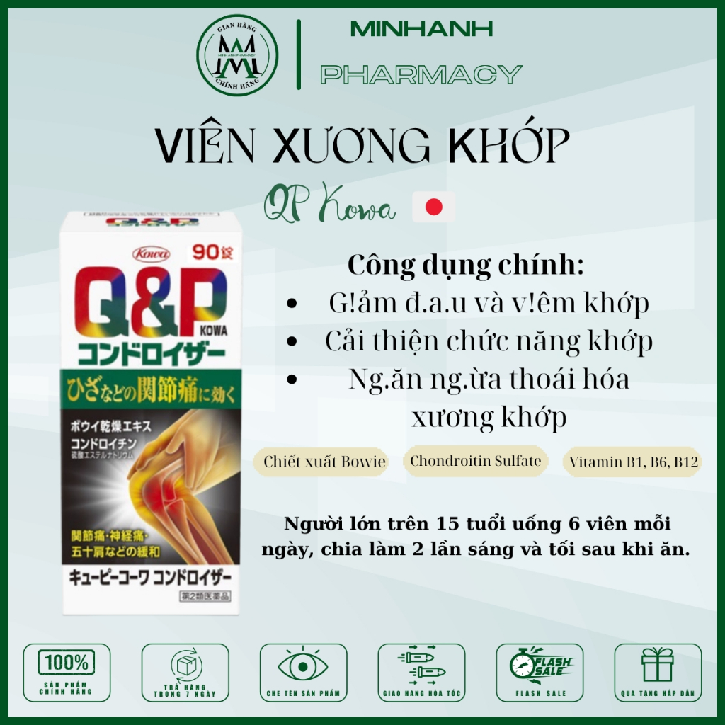 Viên Uống hỗ trợ xương khớp giảm đau nhức chân tay khớp gối Q&P hàng chuẩn chính hãng Nhật Bản