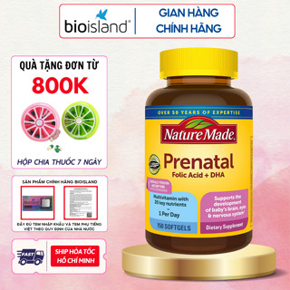 Vitamin tổng hợp cho mẹ bầu Prenatal Folic Acid + DHA 150 viên Nature Made giúp phát triển hệ thần kinh cho mẹ và bé