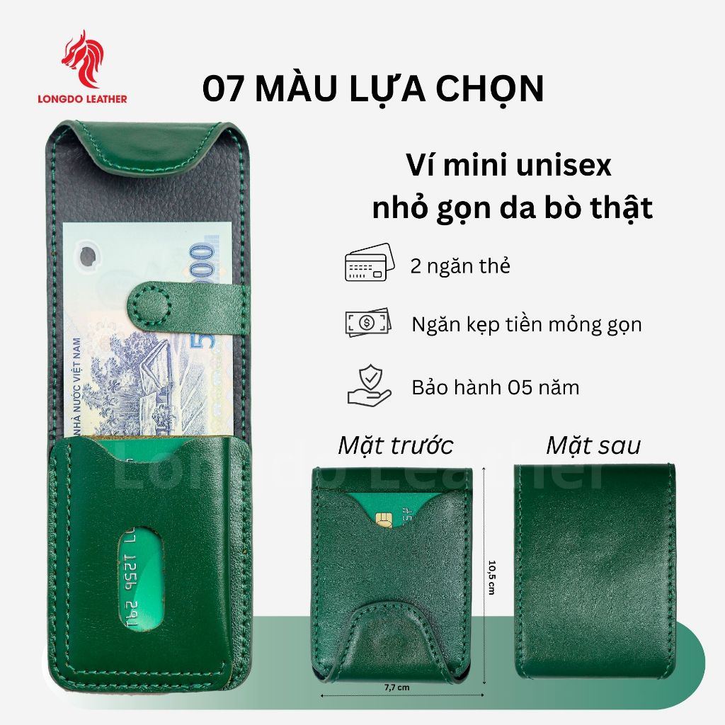 Ví nam xanh lá cây ví sen 5 thương hiệu Longdo Leather