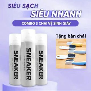 Combo 3 Chai Xịt Vệ Sinh Giày Sneaker GeTo Tặng Bàn Chải-Xịt Giặt Khô Giày ion Ag 300ml