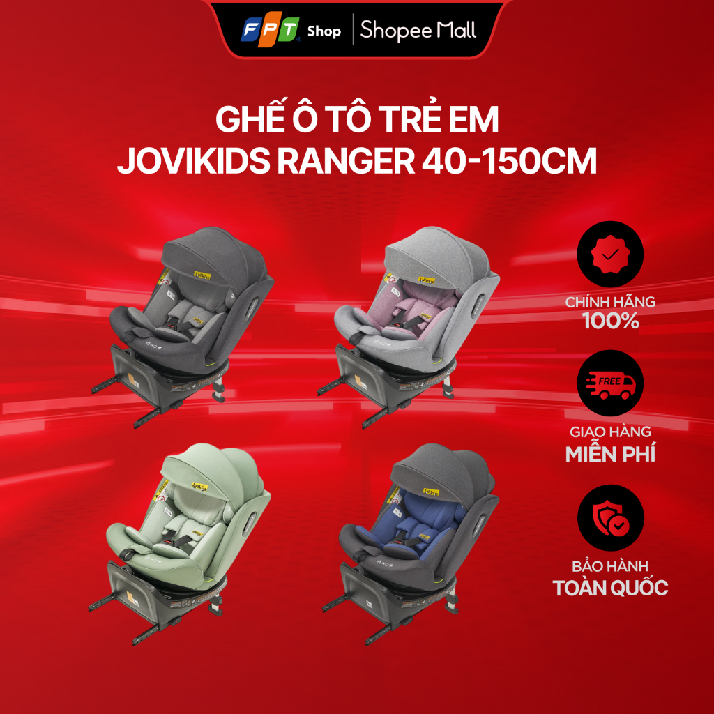 Ghế ô tô trẻ em Jovikids Ranger 40-150cm, carseat cho bé 0-12 tuổi, xoay 360°
