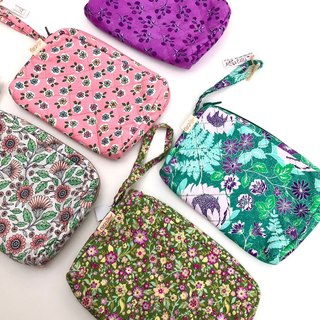 Ví cầm tay nữ handmade Flora chần máy 14x19,5 cm ví vải nhiều màu sắc