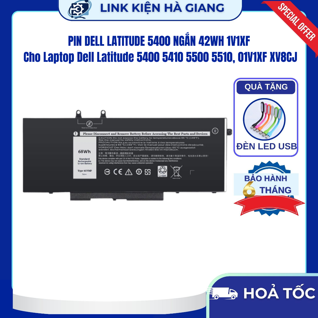 PIN DELL LATITUDE 5400 NGẮN 42WH 1V1XF Cho Laptop Dell Latitude 5400 5410 5500 5510, 01V1XF XV8CJ