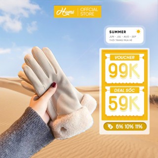 Găng tay giữ ấm mùa đông nữ HUMI chất len có lót lông mềm mịn chống lạnh chất liệu cao cấp