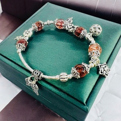 Vòng Tay Thạch Anh Tóc Đỏ Mix Charm Bạc Thái - Ngọc Trai Trường Thịnh