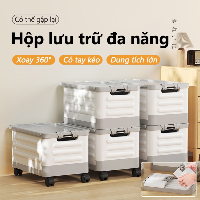Hộp nhựa để đồ,Thùng nhựa đựng đồ xếp gọn,Thùng nhựa đa năng có nắp và bánh xe Hộp Đựng Đồ Chơi Đựng