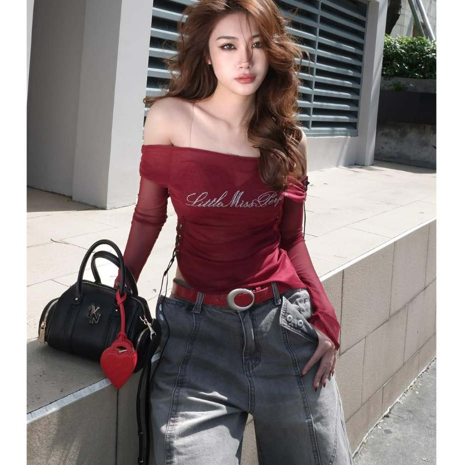 Áo Lưới Tay Dài In Kim Tuyến Phối Dây Đan Missy P Top AIAI OFFICIAL