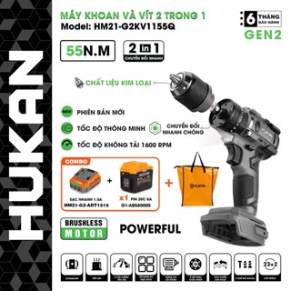 Máy khoan pin kèm bắn vít HUKAN HM21-G2KV1155Q Sử dụng đa chức năng Không chổi than 55Nm