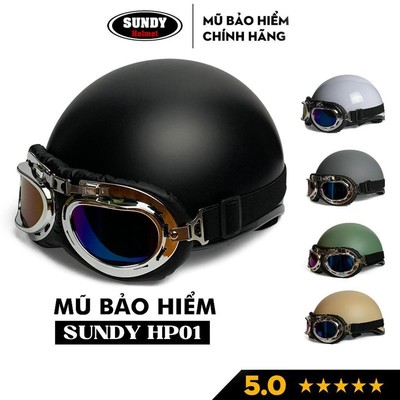 Mũ bảo hiểm nửa đầu SUNDY Helmet nhiều màu sắc thời trang, cá tính, kèm kính UV, phi công, Freesize (55-58cm)