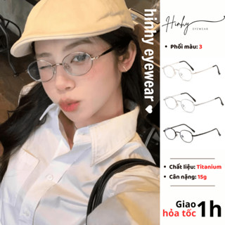 Gọng kính cận oval tròn form nhỏ chất liệu kim loại titanium cap cấp (lắp cận dưới 6 độ) ALEY 11904
