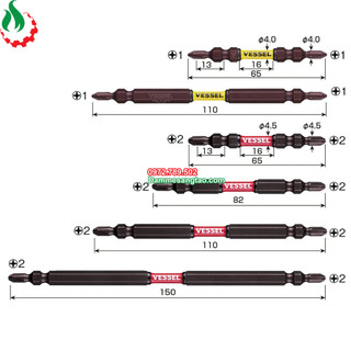 Mũi vít 4 cạnh côn 2 đầu Vessel