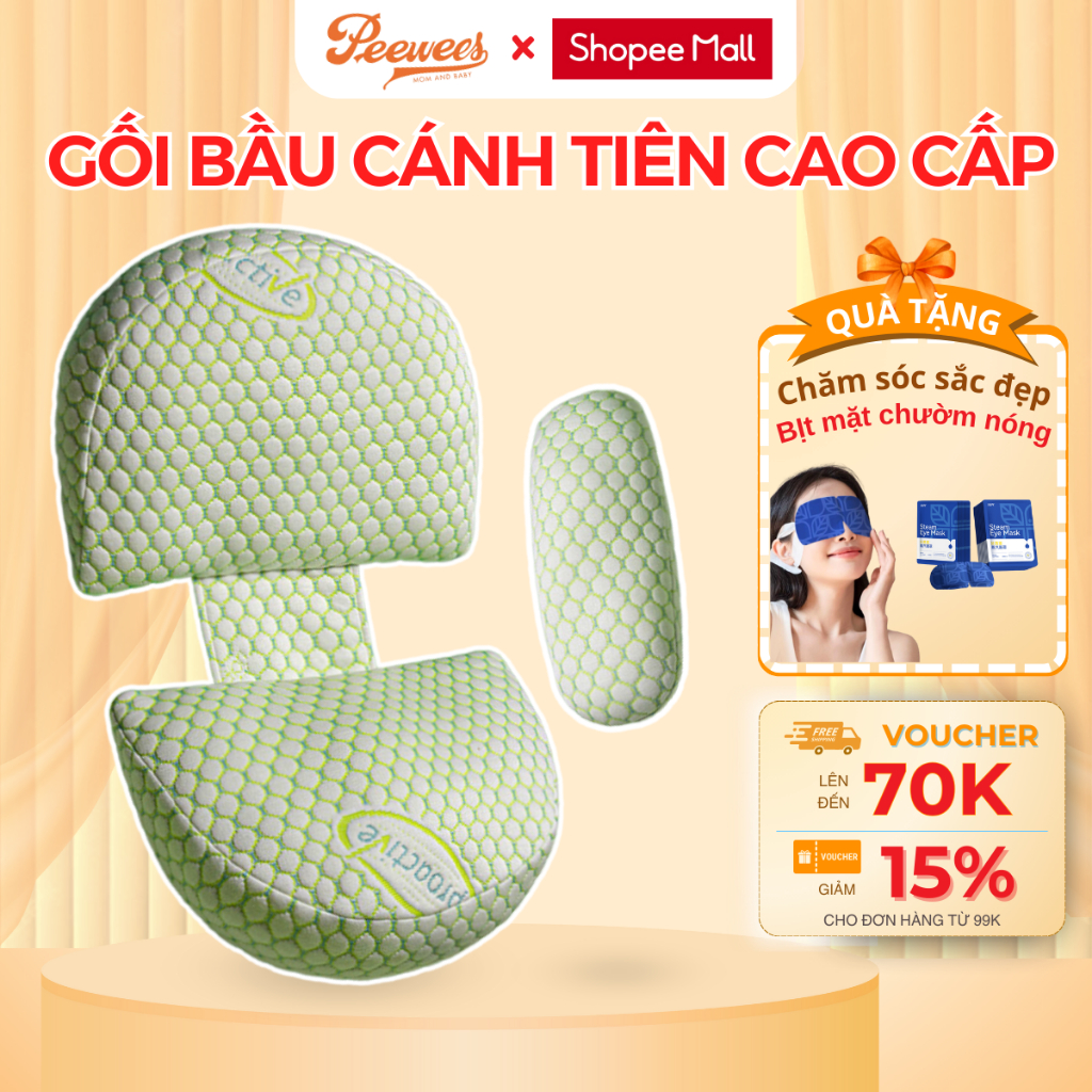 Gối Bầu Cánh Tiên Cao Cấp PeeWees Nâng Đỡ Bụng Toàn Diện, Giảm Tối Đa Đau Lưng, Giúp Cho Mẹ Bầu Ngủ Ngon Sâu Giấc