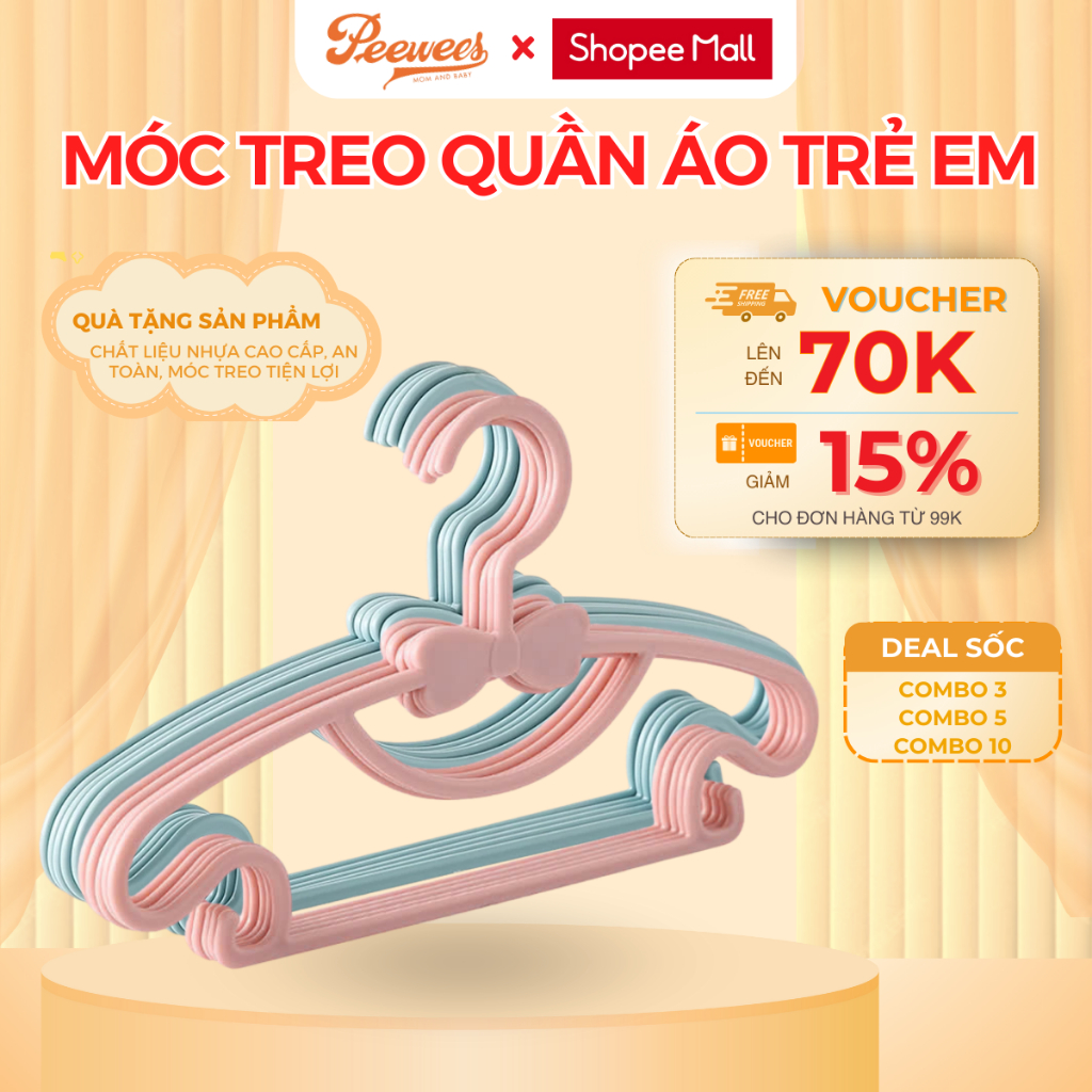 Móc Treo Quần Áo Trẻ Em PEEWEES, Thiết Kế Chắc Chắn Giúp Quần Áo Gọn Gàng Ngăn…
