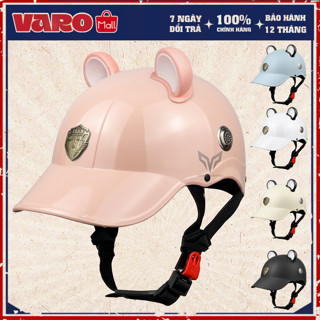 Mũ Bảo Hiểm Nửa Đầu Lưỡi Trai VARO-Nón Kết Mỏ Cứng Gắn Tai Chuột Mickey Dành Cho Nam Và Nữ Đi Xe Máy