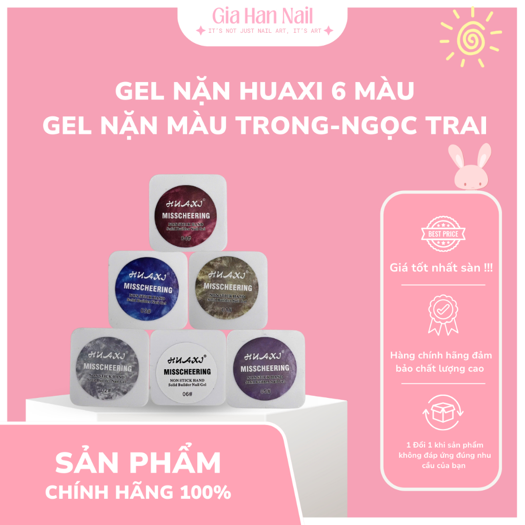 Gel nặn Huaxi 6 màu, Gel nặn màu trong-ngọc trai (Không dính tay - Gel đặc) - GIA HAN Nail