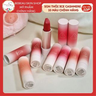 Son Thỏi 3CE Cashmere Hug Lipstick 10 Màu Mịn Lì Nhẹ Môi Knit Hug Red Taupe Beige Cozy Whisper 3.5g