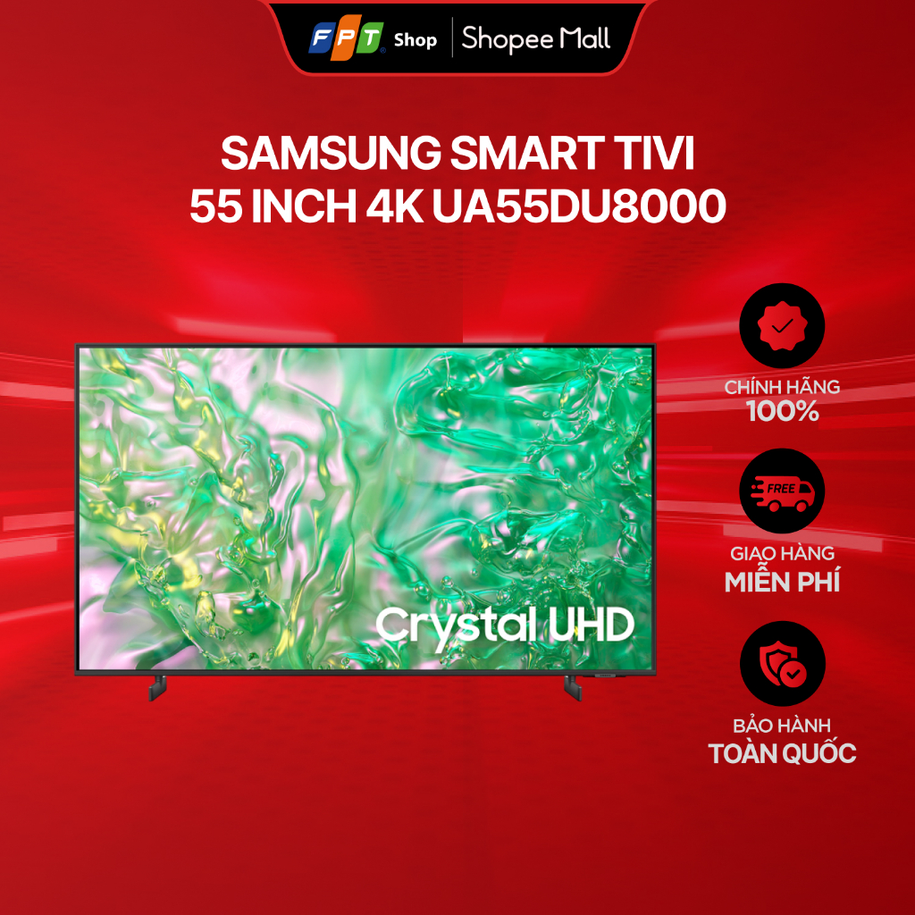 [Chỉ GH tận nơi] Tivi Samsung 4K 55 inch UA55DU8000 Siêu mỏng chỉ 27mm, Điều khiển giọng nói
