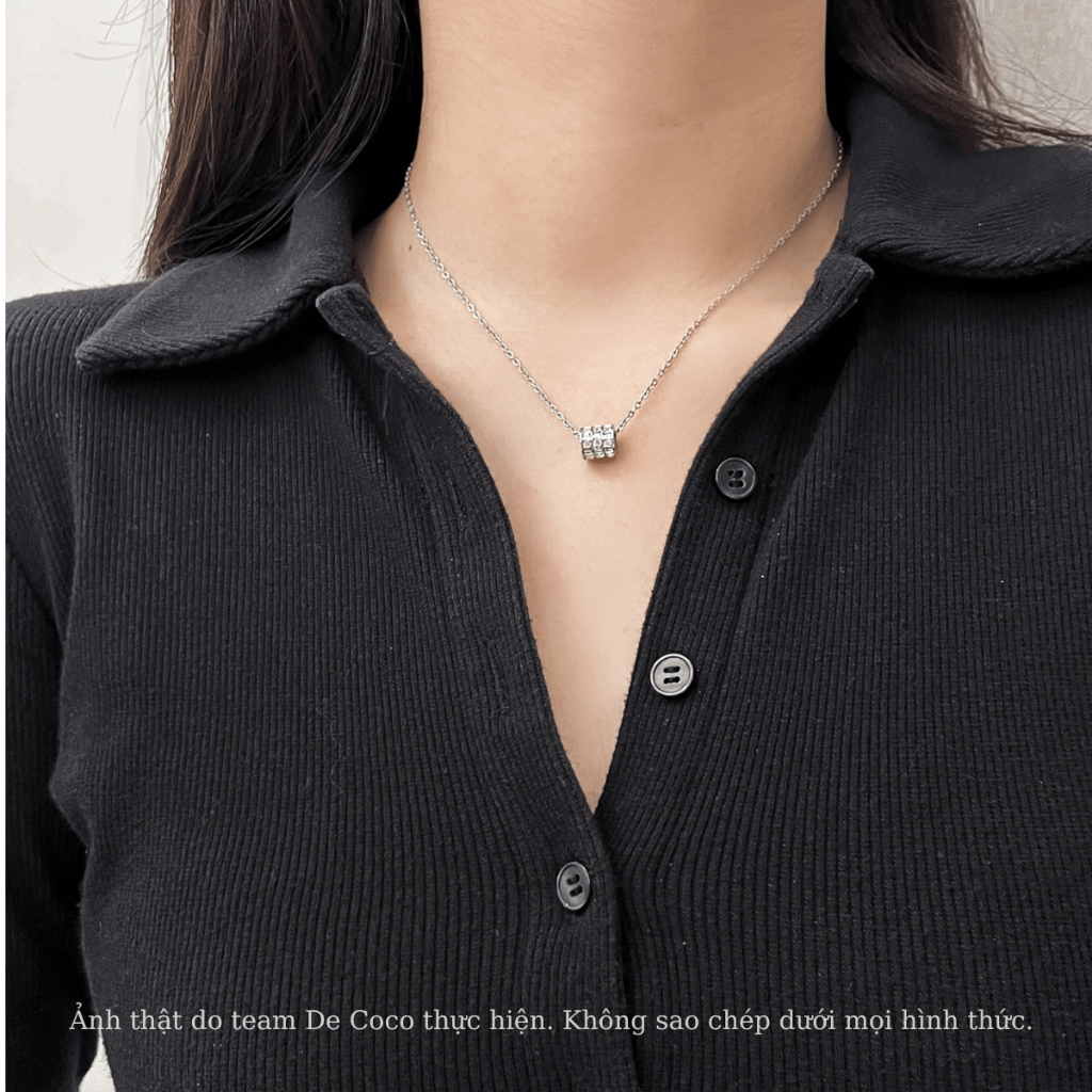 Vòng cổ, dây chuyền BLING RING hình trụ đính đá titan không gỉ DECOCO ( kèm Túi giấy + Hộp + Thiệp) | BigBuy360 - bigbuy360.vn