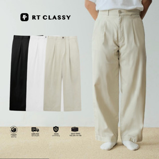 Quần Tây Kaki Nam Ống Rộng RT CLASSY Cạp Cao Không Nhăn Chất Liệu Cotton Dày Dặn