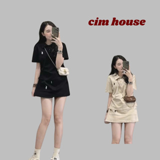 Set áo polo cài cúc ngắn tay kèm chân váy thêu ngựa, Áo thun thêu ngựa hàng QCCC CIMHOUSE- CB345