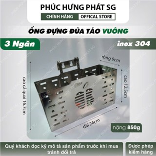 Ống đựng muỗng đũa Táo Vuông Inox 304 cao cấp-Phúc Hưng Phát- 1-2-3 ngăn chống rỉ sét 