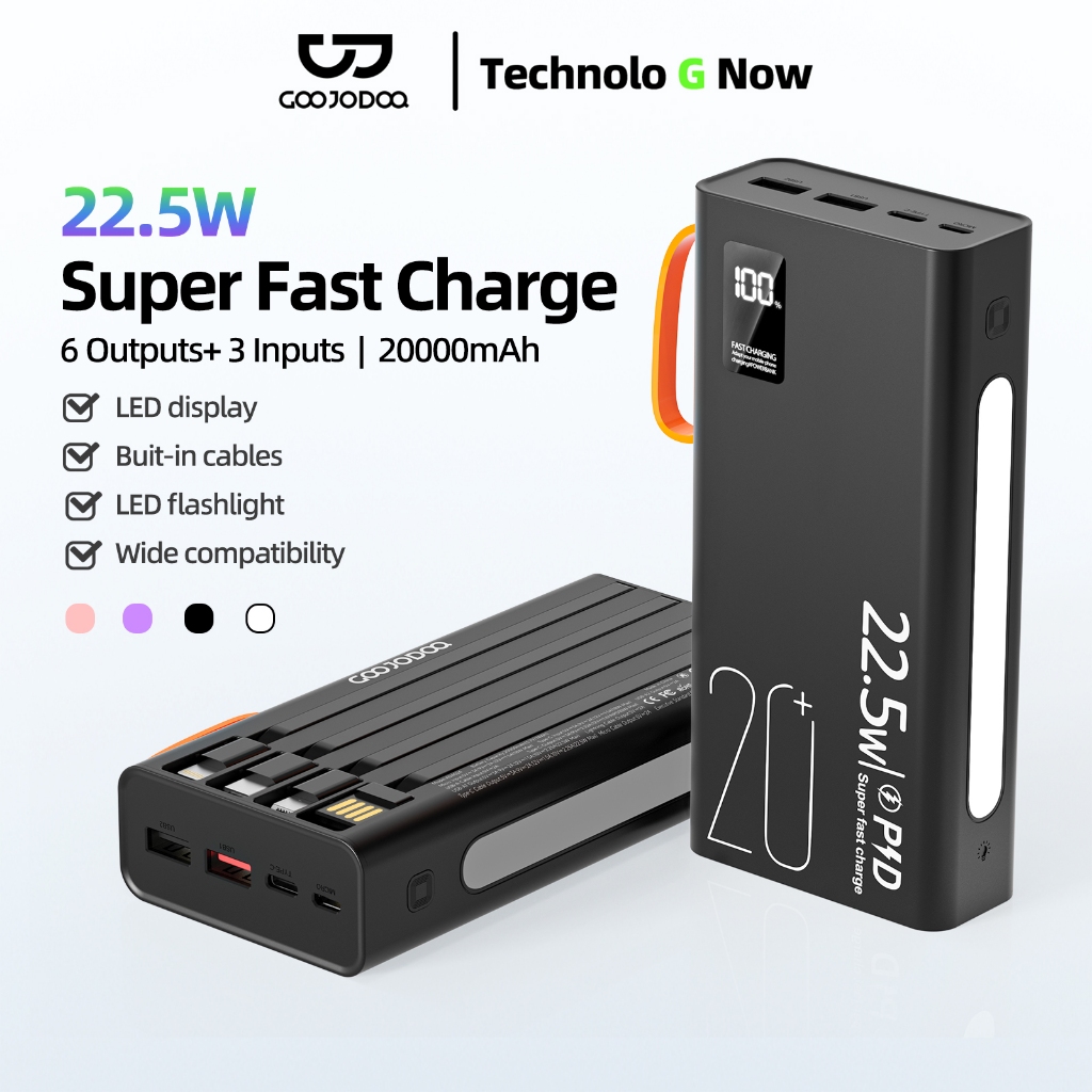 Bộ sạc dự phòng mini GOOJODOQ 22,5w Màn hình LED 20000mAh có chế độ đèn pin