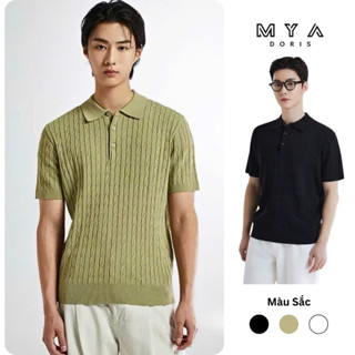 Áo Polo len nam MYA, áo len dệt kim trơn cổ bẻ họa tiết vặn thừng phong cách Hàn Quốc thoáng khí