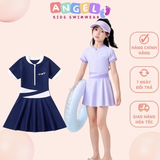  Đồ bơi cho bé gái liền thân dạng váy khóa kéo phía trước dễ dàng sử dụng phối màu cá tính dễ thương 