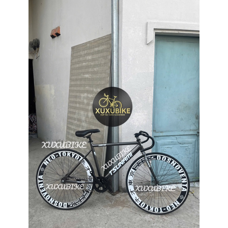 [TEM TOKYO] Xe đạp Tsunami Fixed gear & Single Tsunami màu xám, 2 vành đen 4 phân