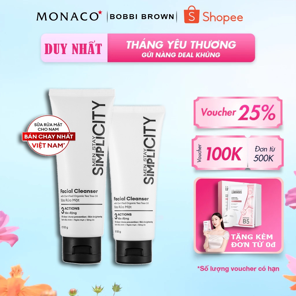 Sữa Rửa Mặt Cho Nam Men Stay Simplicity 100g dành cho nam công thức than hoạt tính 100ml