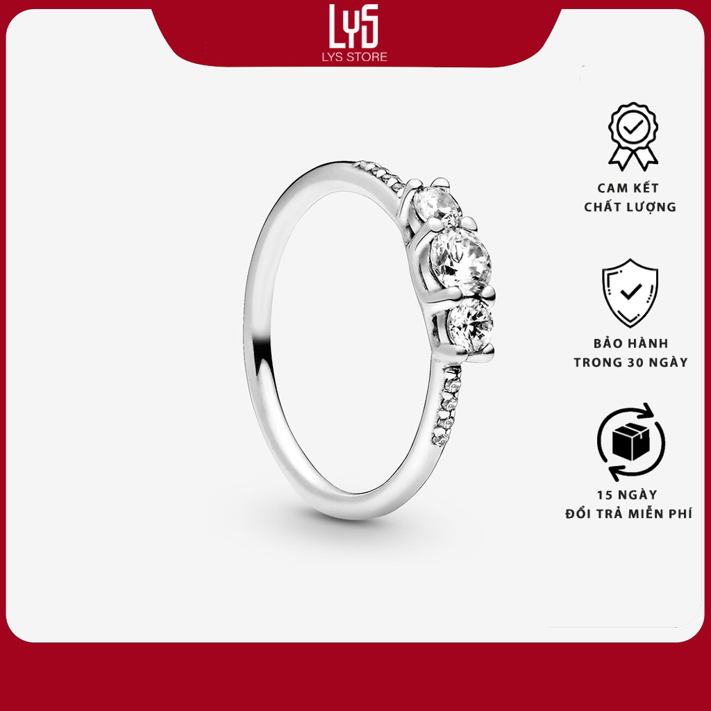 Nhẫn bạc nữ Lys Clear Three-Stone Ring 8072 Fullbox  - Nhẫn Bạc Nữ Bạc S925