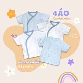  Combo 4 Áo Sơ Sinh Cộc Tay Cài Lệch MIOMIO - Cho Bé Trai Bé Gái  Từ 0-3M  Vải Cotton Cho Mùa Hè Thoáng Mát Dễ Chịu 