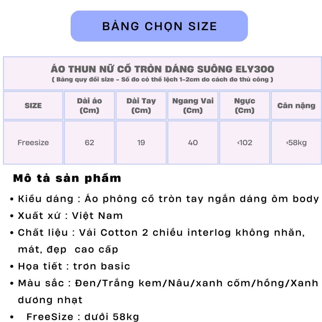 Áo thun nữ trơn cổ tròn tay ngắn dáng suông đen trắng ELY cao cấp,áo phông nữ cộc tay cotton basic chất vải đẹp ELY207R | BigBuy360 - bigbuy360.vn
