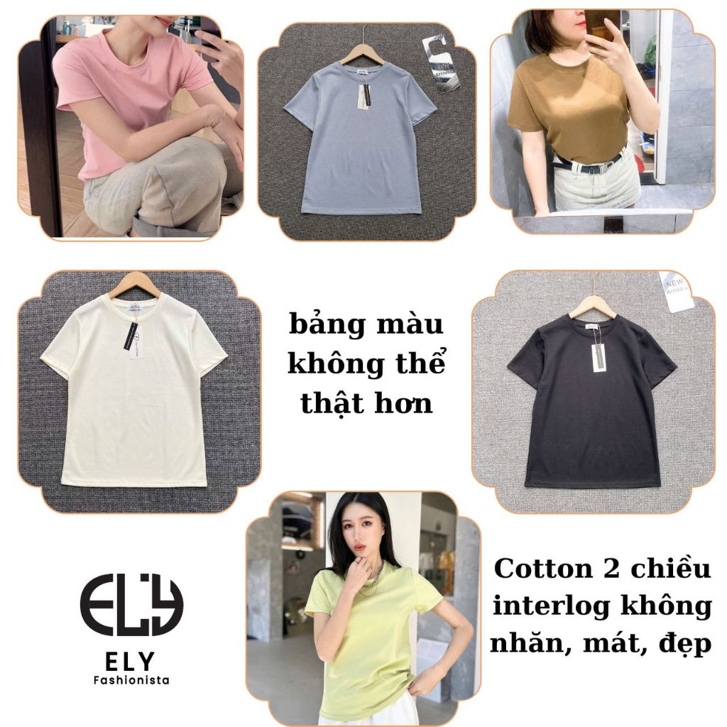 Áo thun nữ trơn cổ tròn tay ngắn dáng suông đen trắng ELY cao cấp,áo phông nữ cộc tay cotton basic chất vải đẹp ELY207R | BigBuy360 - bigbuy360.vn