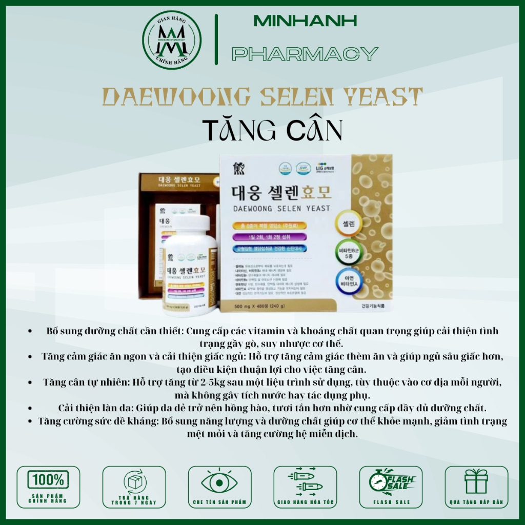 Viên Uống  Bổ Sung Vitamin Hỗ Trợ Tăng Cân Hàn Quốc DAEWOONG SELEN YEAST