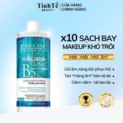 Nước Tẩy Trang Eveline Hyaluron Clinic B5 Ultra Moisturising Micellar Water Dưỡng Ẩm Cho Da 500ml