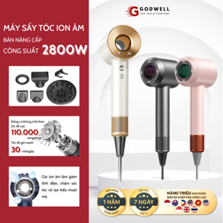 Máy sấy tóc GODWELL tạo kiểu ion âm công suất lớn 2800W 2 chiều nóng lạnh có 3 chế độ sấy