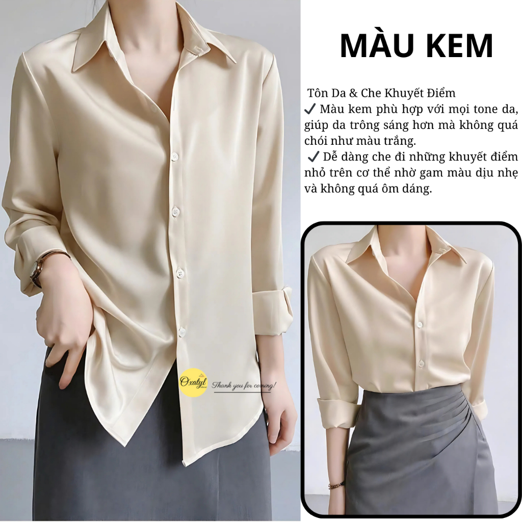 Áo sơ mi nữ dài tay màu trắng mặc đi làm công sở OXATYL M12 chất vải lụa mềm mại | BigBuy360 - bigbuy360.vn