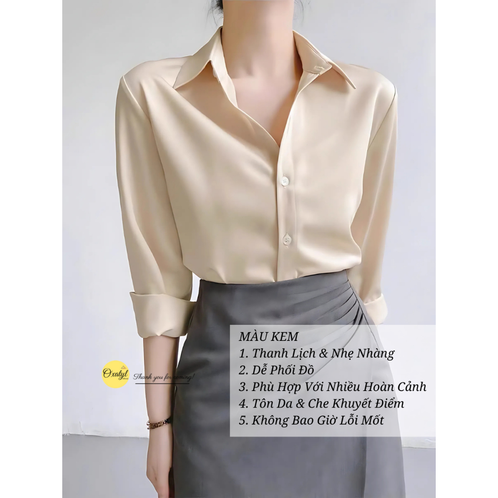 Áo sơ mi nữ dài tay màu trắng mặc đi làm công sở OXATYL M12 chất vải lụa mềm mại | BigBuy360 - bigbuy360.vn