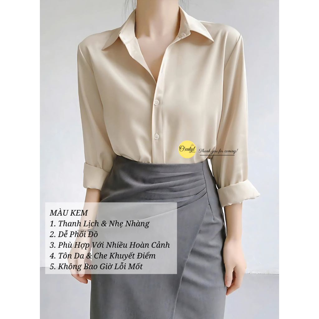 Áo sơ mi nữ dài tay màu trắng mặc đi làm công sở OXATYL M12 chất vải lụa mềm mại | BigBuy360 - bigbuy360.vn