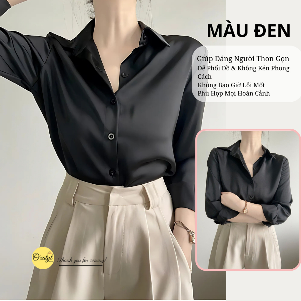Áo sơ mi nữ dài tay màu trắng mặc đi làm công sở OXATYL M12 chất vải lụa mềm mại | BigBuy360 - bigbuy360.vn