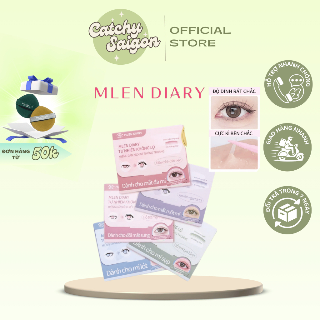 [MLEN DIARY] Hộp Dán Kích Mí MLEN DIARY, Có Keo Hình Lưới Tàng Hình, Kèm Nhíp Và Dụng Cụ Nhấn Mí