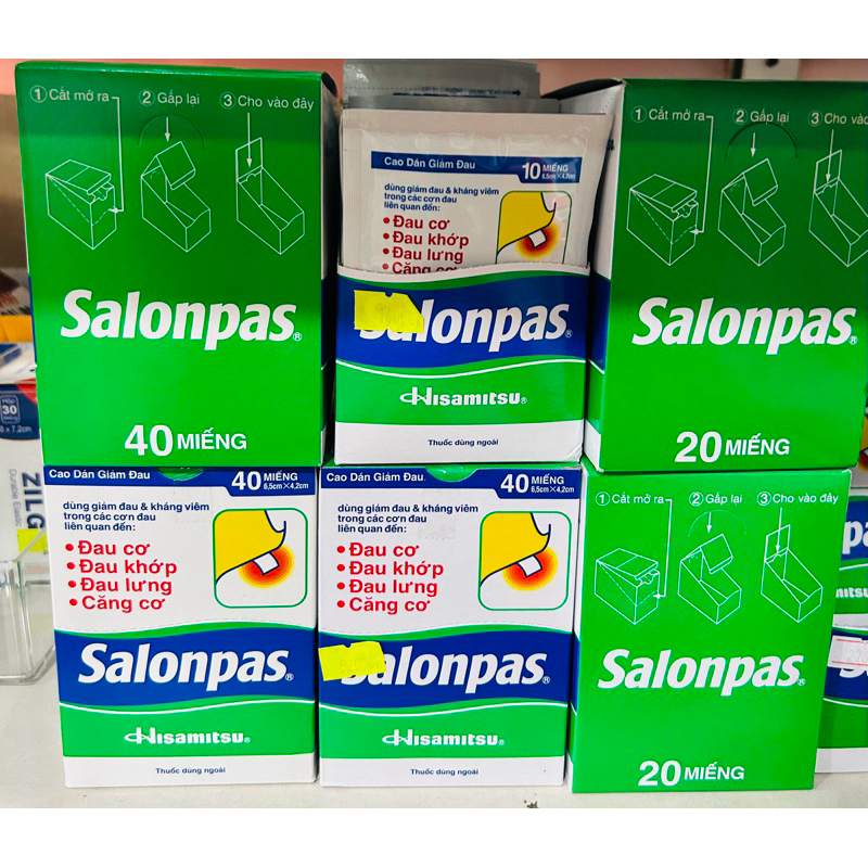 Cao dán Salonpas Hisamitsu giảm đau vai, đau lưng, đau cơ(gói 10 miếng-hộp2gói(20 miếng)-hộp4gói(40 miếng)