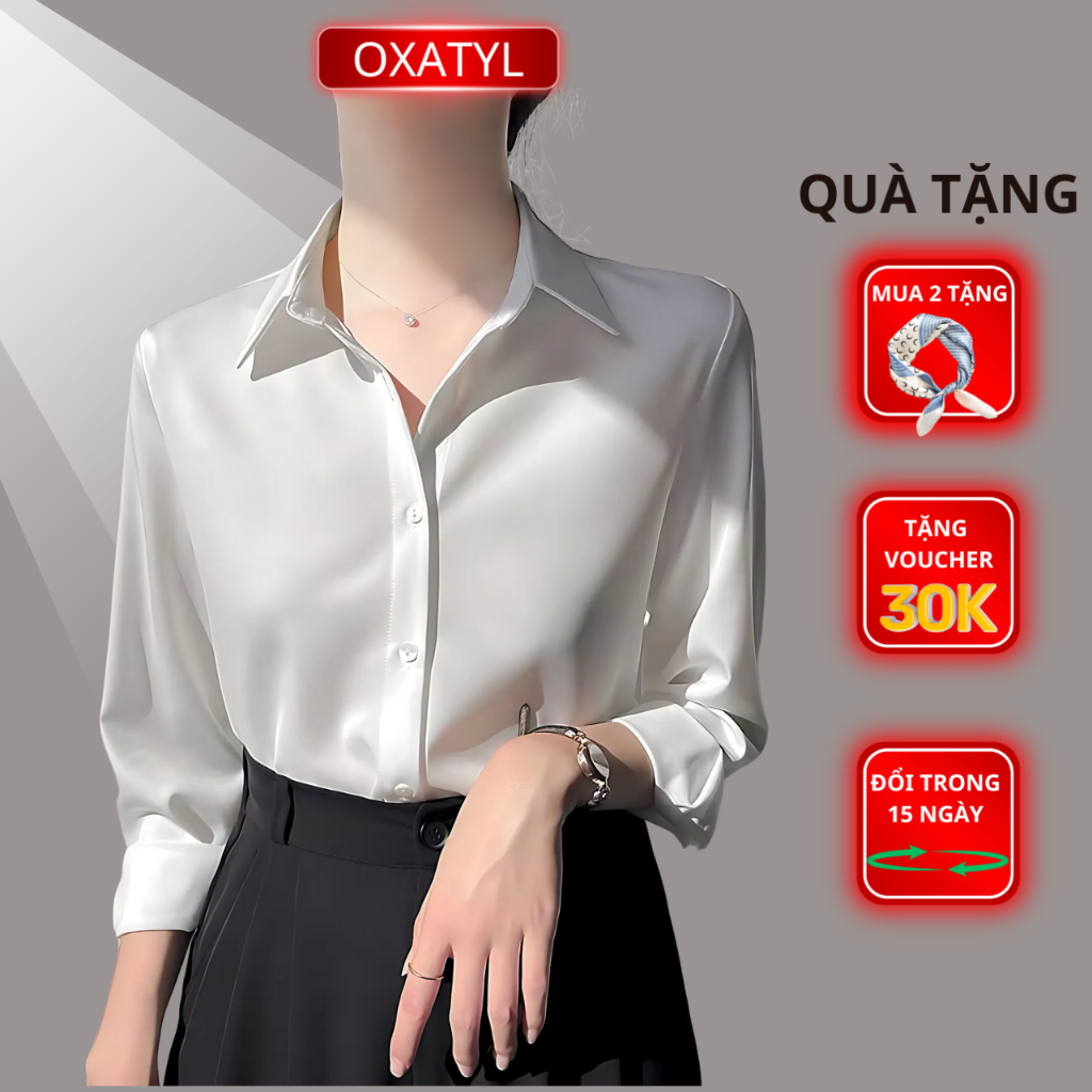 Áo sơ mi nữ dài tay màu trắng mặc đi làm công sở OXATYL M12 chất vải lụa mềm mại | BigBuy360 - bigbuy360.vn
