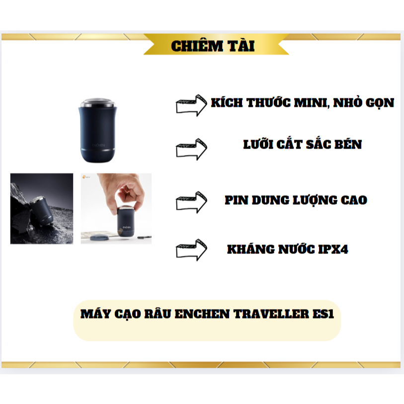 Máy cạo râu Enchen Traveller ES1 - Cạo ướt và khô, chống nước IPX6, pin sạc 90 phút, màu xanh đen