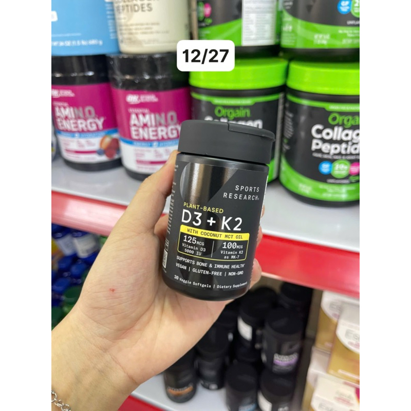 [ Date 2027 Vitamin D3 + K2 SPORTS RESEARCH SR mẫu mới 30 Viên Veggie Softgels _ Live tại Mỹ