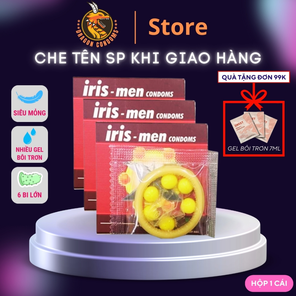 Bao cao su bi gai Irismen 6 hạt bi silicon to cực mềm Bcs nhiều gel kéo dài thời gian quan hệ
