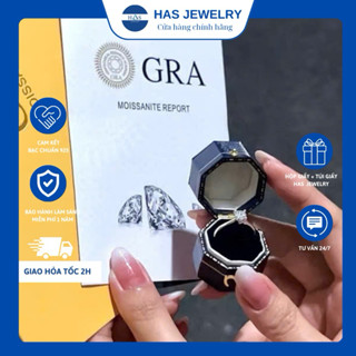  Nhẫn Moissanite 4 chấu 5li phủ bk HAS + giấy GRA 